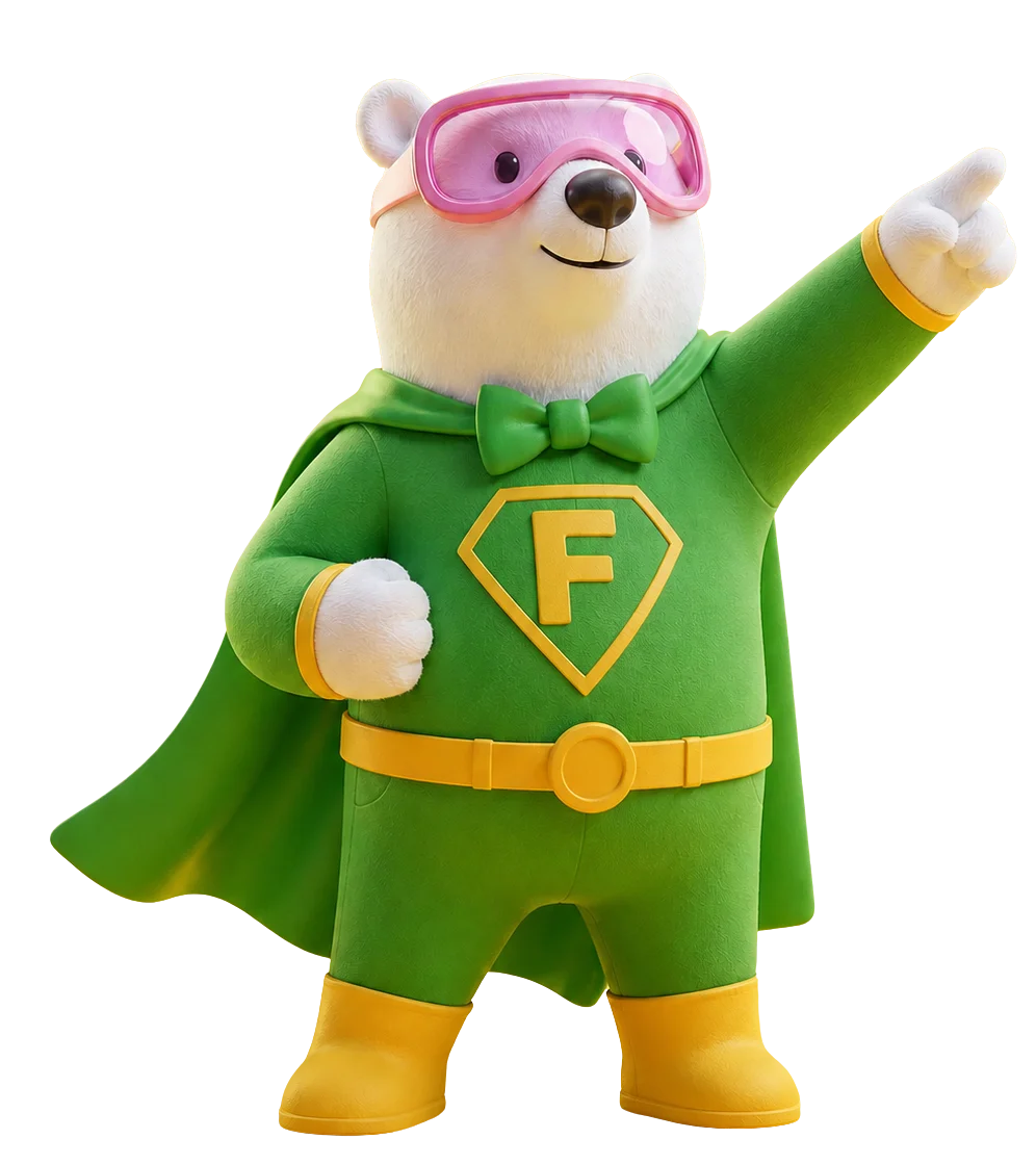 Maskot beruang superhero Fluently